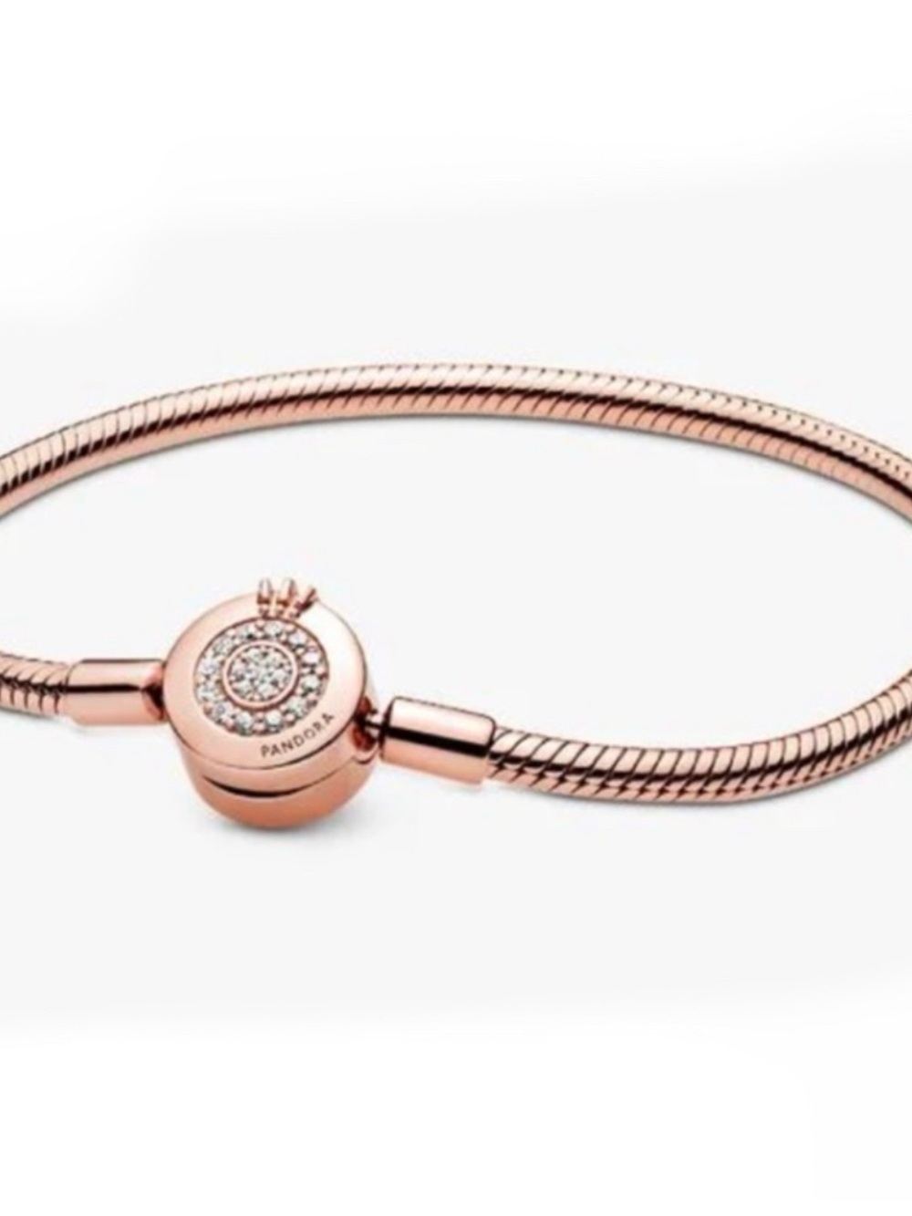 Pandora 14k Rose Gold Sparkle Crown Snake Chain Bracelet